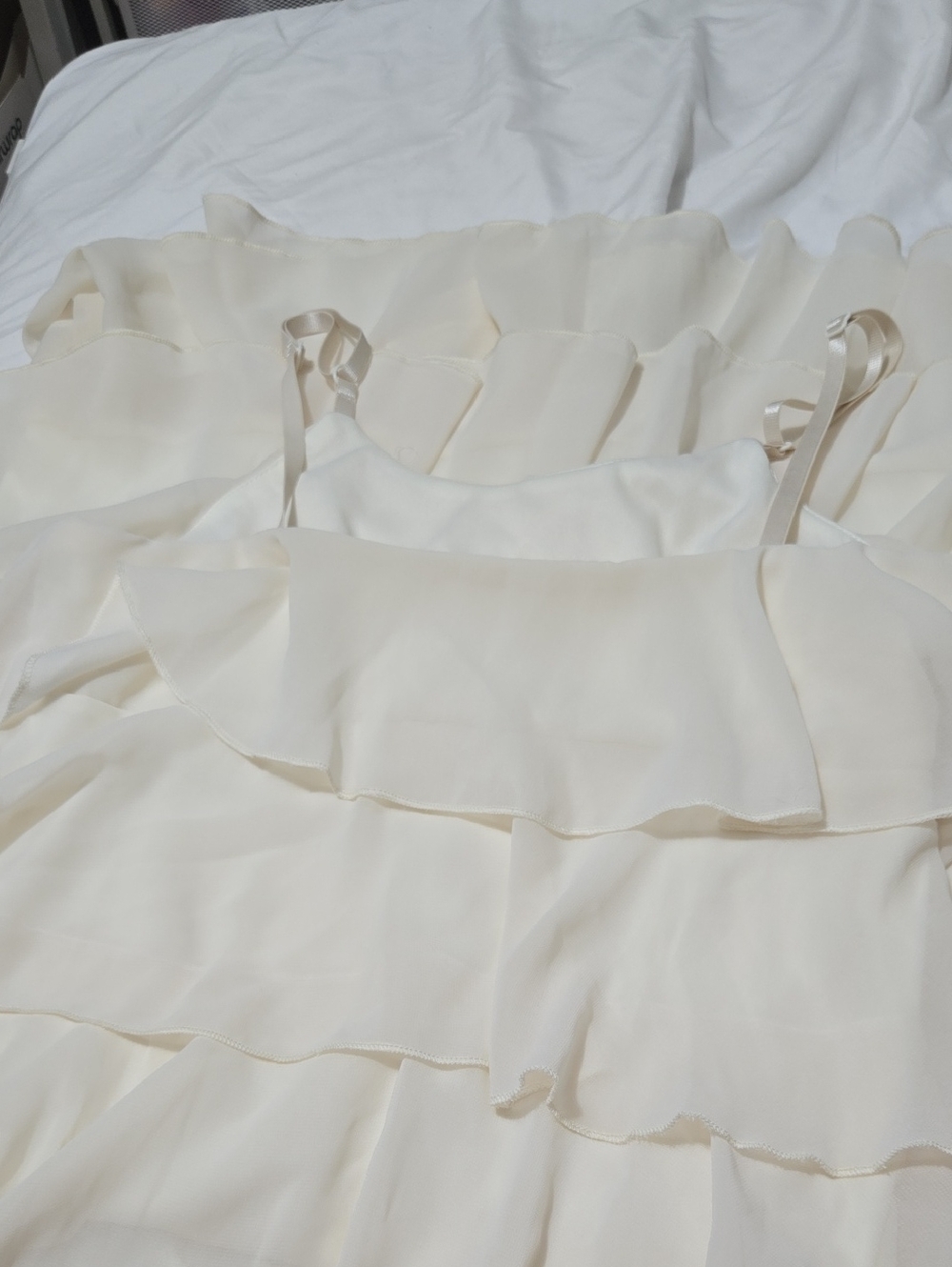 Butter Yellow Tiered Ruffle Midi Dress Adjustable Straps Size M IvorySundress - Picture 5 of 5